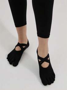 防滑五趾瑜珈襪薄款運動地板襪專業室內舞蹈運動襪 - 黑色 - 查看 1