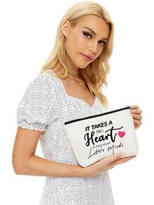 需要寬廣的心才能幫助塑造小心。心型字母印花化妝包,特別適合送閨蜜,老師,朋友,戀人,聖誕節收納禮品袋,聖誕裝飾聖誕禮物,感謝媽媽,感謝老師的禮物化妝包洗漱包化妝包 - 米色 - 查看 2