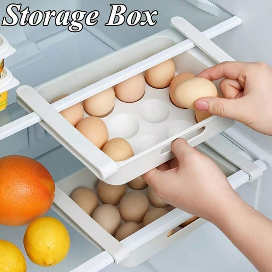 1pc 12 Lattices Drawer Egg Rack For Fridge, Refrigerator Storage Rack, Egg Storage Organizer, White - White - View 1
