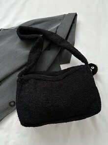 New Fashionable Velvet Chic Shoulder Bag - Black - View 5