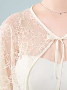 Boho風格1入組女士蕾絲披肩，帶刺繡花邊紗裙婚紗外套 - 香檳色 - 查看 3