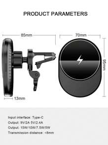 D8 15w磁性汽車無線充電器及支架，適用於支援Apple磁吸手機的設備 - 黑色 - 查看 4