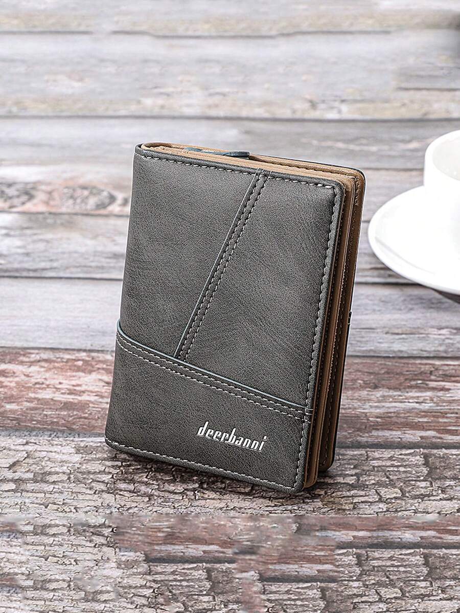 New Men's Short Wallet, Retro Leather Money Clip, Multi Functional Versatile Coin Purse Document Bag, Webbing Random - Grey - View 1