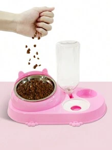 1入組可拆卸不銹鋼自動寵物餵食器和飲水器帶雙碗,合適的適用於貓和小狗,完美適用於餵養和飲用零食 - 粉色 - 查看 5