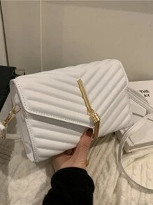 Fashionable Minimalist Solid Color Crossbody Bag - White - View 1