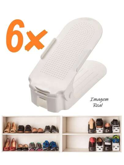 Kit 6 Organizadores de Sapato Branco com Regulagem de Altura