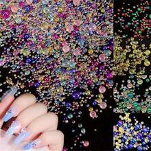 一袋混合极光迷你玻璃珠美甲卡哇伊饰品树脂 3D 美人鱼圆形鱼子酱指甲装饰 DIY 水钻配件