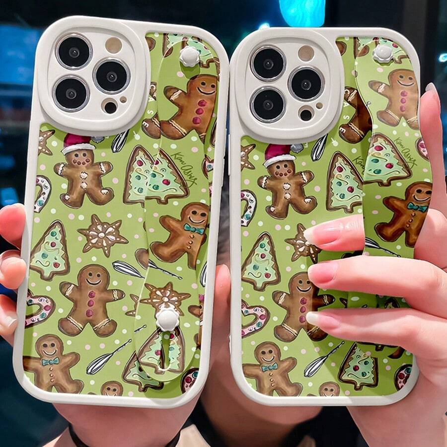 Christmas Cookies Pattern Personalized Wrist Strap Kickstand Phone Case - White - View 1