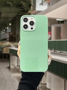1pc Glossy Plain Color Foil Phone Case Compatible With Iphone - Mint Green - View 2