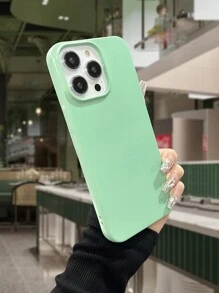 1pc Glossy Plain Color Foil Phone Case Compatible With Iphone - Mint Green - View 1