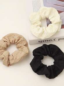 3pcs/set Retro & Simple Solid Color Pleated Hair Scrunchies, Suitable For Daily Use - Multicolor - View 2