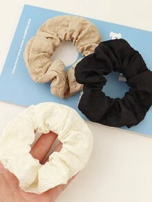 3pcs/set Retro & Simple Solid Color Pleated Hair Scrunchies, Suitable For Daily Use - Multicolor - View 4