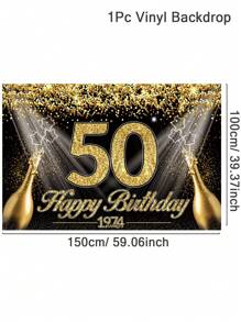 1入黑金50歲生日懸掛式後幕布,生日派對背景裝飾用品,創意花紋背景 - 彩色 - 查看 4