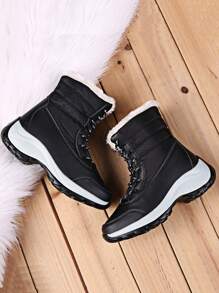 女士雪地靴中筒加厚暖鞋防水防滑底毛茸茸內裡冬季鞋履 - 黑色 - 查看 3