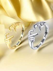 1 chiếc nhẫn hở thời trang 'love You Forever', nhẫn đôi hình trái tim rỗng, nhẫn cưới, quà tặng ngày lễ tình nhân, phụ kiện trang sức, quà tặng tuyệt vời cho bạn thân, đồ trang trí thủ công sang trọng tinh tế, nhẫn tình nhân trái tim dành cho nam và nữ, phụ kiện, mẹ, mẹ, ngày của mẹ, quà tặng - Nhẫn mở ngón tay TÌNH YÊU - Xem 2