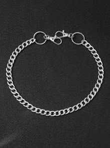 1pc Men's Single Thick Silver Chain With Circle Pendant, Suit Pants Decor
