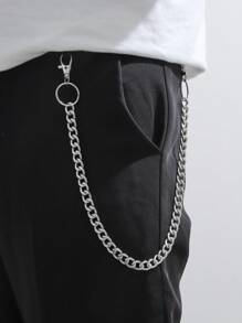 1pc Men's Single Thick Silver Chain With Circle Pendant, Suit Pants Decor