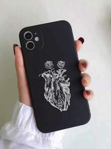 1 件黑色防摔彩绘手机壳，哑光心形图案 Tpu 保护套，兼容 iPhone