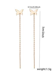 Nooxian 1 đôi Threaded Loại bướm Yếu tố Tua Dangle Hoa tai - Vàng - Xem 2