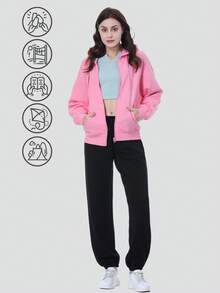 女式保暖内衬慢跑裤，弹力袖口，保暖亲肤休闲户外跑步运动裤，带口袋，适合秋冬季 - 黑色 - 查看 3