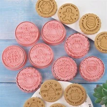 8入組塑料3d聖誕主題卡通壓模餅乾模具,餅乾印章厨房烘焙糕點烘焙器具 - 粉色 - 查看 4