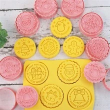 8入組塑料3d聖誕主題卡通壓模餅乾模具,餅乾印章厨房烘焙糕點烘焙器具 - 粉色 - 查看 6