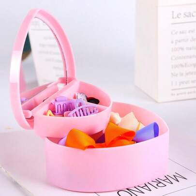 1 hộp đựng trang sức và mỹ phẩm hình trái tim màu hồng, hộp đựng trang sức gia đình màu hồng (không bao gồm phụ kiện tóc)