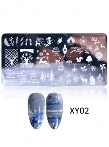 冬季聖誕美甲印花板聖誕麋鹿雪花聖誕樹松鼠字母駝鹿diy美甲印刷模板板模具美甲工具 - 銀色 - 查看 4