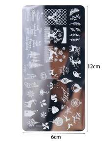 冬季聖誕美甲印花板聖誕麋鹿雪花聖誕樹松鼠字母駝鹿diy美甲印刷模板板模具美甲工具 - 銀色 - 查看 5