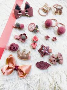 Set Of Hair Bows And Clips, For Girls - Hồng - Xem 2