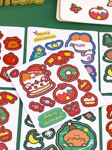 8入組卡通聖誕貼紙,聖誕快樂可愛裝飾貼紙,學生聖誕禮物