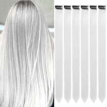 6 Piezas Extensiones De Cabello Con Clip De Colores Para Resaltar En Fiestas, 20 Pulgadas De Cabello Sintético Blanco Largo Y Recto Con Clip, Un Regalo De Halloween, Cosplay, Moda, Fiesta De Navidad Y Año Nuevo Para Mujeres, Niñas Y Niños (blanco)