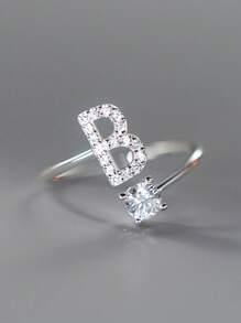 1入組精美優雅立體氧化鋯字母戒指，開口可調式女性女孩紀念基本戒指母親節，聖誕節禮物 - 銀色 - 查看 20