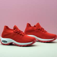 女士氣墊增高減震休閒運動鞋,紫色系綁帶運動鞋,跳舞鞋