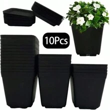 10pcs Colorful Square Plastic Planting Pots, For Home Garden Nursery - Black - View 1