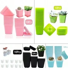 10pcs Colorful Square Plastic Planting Pots, For Home Garden Nursery - Black - View 4