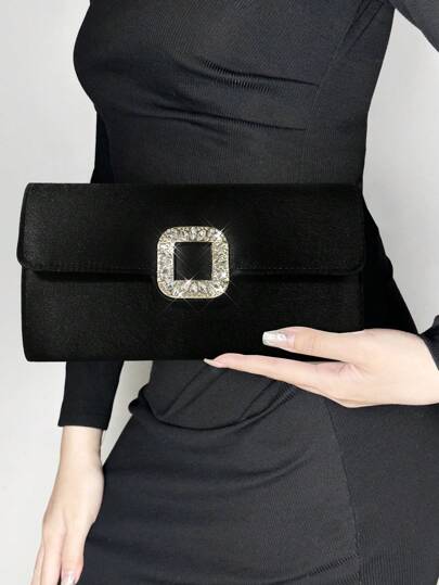 SIIZA 水钻扣缎面女士晚装包 派对手拿包 婚礼钱包 女士闪光方形包 优雅晚装手拿包 闪亮手提包 带链条翻盖包，适合节日/度假/假日 秋季必备 适合晚宴/宴会 适合舞会 适合派对