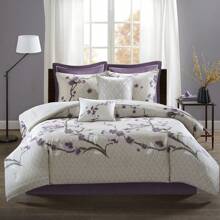 Madison Park 8 Pieces Elegant Holly Cotton Comforter Sets, All Season Cloud-Like Soft Bedding Sets, Cozy Home Textile Fits Lux Bedroom Decor, Ideal Gifts - Purple/Taupe - View 3