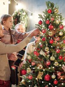 50pcs Christmas Party Decoration Christmas Tree Pendant Gold Red Christmas Ball Hand Painted Electroplated Ball Home Decoration Pendant,Christmas - Multicolor - View 3