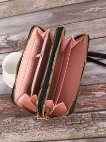 Túi đựng điện thoại di động họa tiết hoa dành cho nữ có nhiều ngăn đựng thẻ và dày dặn, ví đựng tiền xu cho nữ, ví dài, ví đeo tay - màu đen - Xem 5