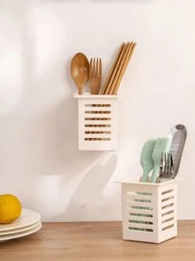 1 件簡易塑膠多功能壁掛式收納架,無需鑽孔 - 白色 - 查看 3