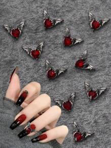 10 件装深色心形水钻美甲装饰