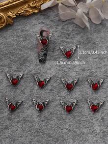 10 件装深色心形水钻美甲装饰