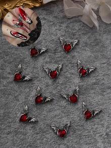 10 件装深色心形水钻美甲装饰