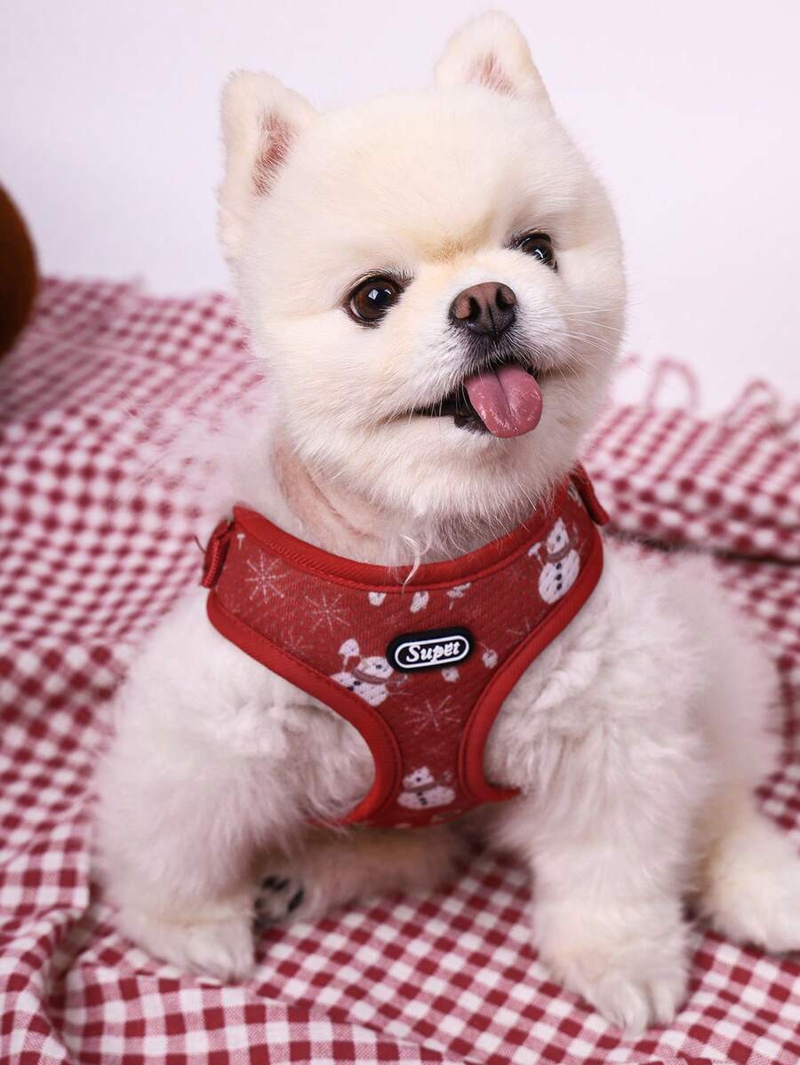 Supet 1 bộ Thoáng khí Giáng sinh Bông tuyết & Người tuyết Thú cưng Harness Với Dây xích , Thích hợp Đối với Trong nhà & Ngoài trời Sử dụng - Đỏ - Xem 1