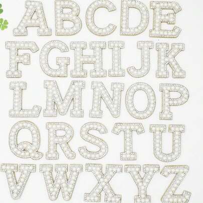 WHICHLIFE 1/26pcs English Alphabet Pearl Beads DIY Clothing Patch (Set Of 26, One Size Fits All)