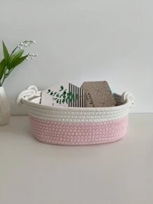 1 Pieza Cesta De Almacenamiento Vintage Trenzada A Mano Con Cuerda - Multicolor - Ver 1