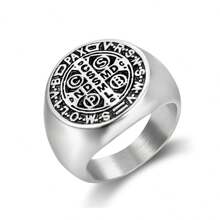 MONALLY Nhẫn chữ thập bằng thép không gỉ mạ vàng 18K phong cách Hip Hop cổ điển dành cho nam làm quà tặng sinh nhật để trang trí hàng ngày - Bạc - Xem 4