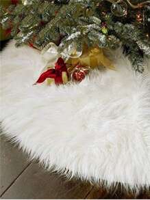 1pc Plush Decoration Carpet, Super Soft Long White Christmas Tree Skirt/ Christmas Tree Apron/ Christmas Tree Decoration/ Christmas Tree Bench