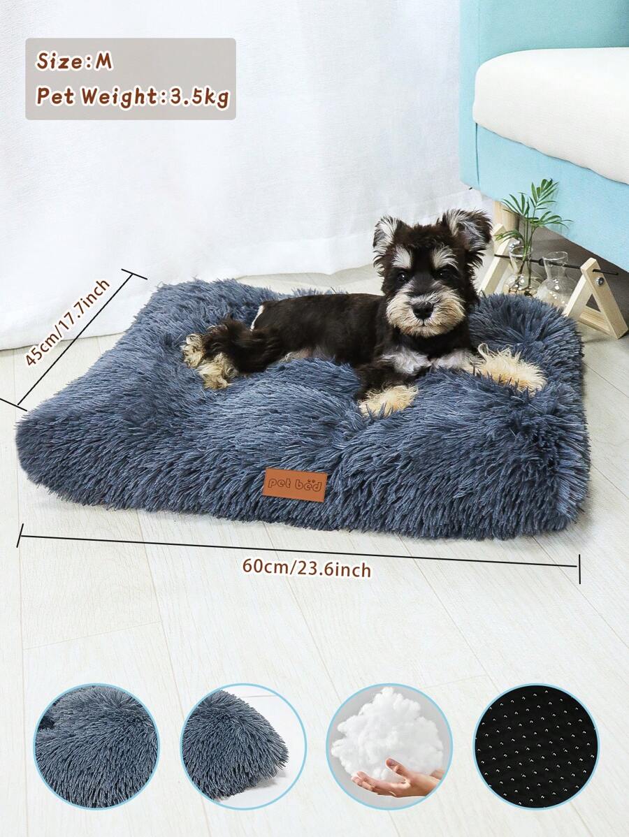 1PC Washable Plush Pet Crate Bed For Dog Anti-Slip Pet Mat Bed For Cat Fluffy Comfy Pet Sleeping Mat For Large, Medium, Small Dogs Breeds ,Please Arrange It By Hand Before Use, And It Is Recommended To Buy One Size Larger.